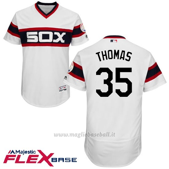 Maglia Baseball Uomo Chicago White Sox 35 Frank Thomas Autentico Collezione Bianco Flex Base